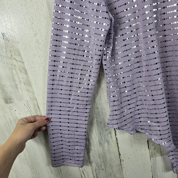 Iris lavender and silver sparkle long sleeve bodysuit women's plus size 3X - Picture 3 of 11